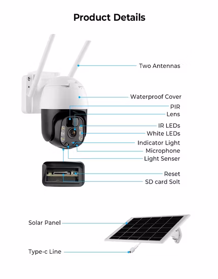 Câmera sem fio a pilhas solar impermeável da segurança PTZ do IP 4G/WiFi 1080P